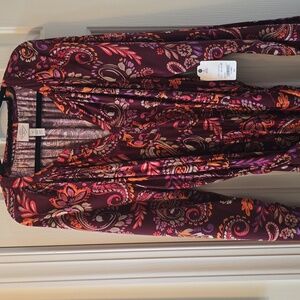 ST. JOHN'S BAY BRAND WOMEN'S LONG SLEEVES RUBY RED PAISLEY DRESS SIZE XL